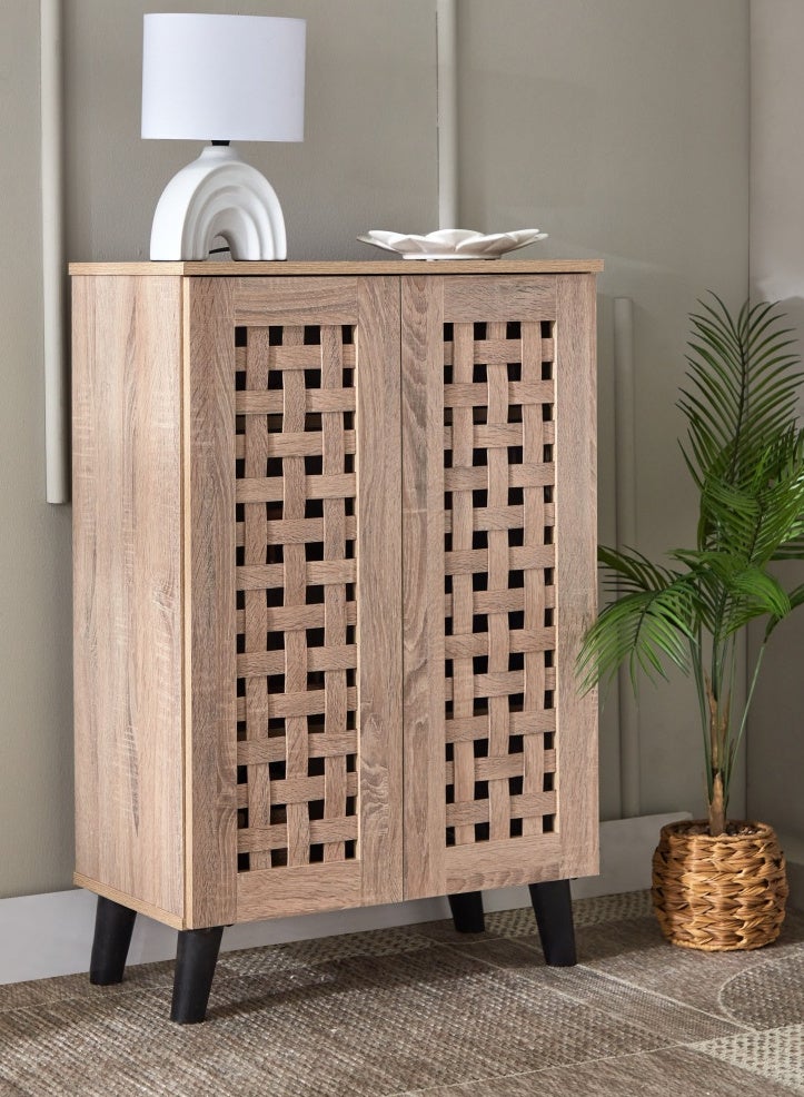 Home Box Belford 12-Pair Shoe Cabinet with 2 Doors , 3 shelves , Engineered Wood With Foil Veneer,Brown - Image 1